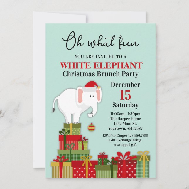 White Elephant Gift Exchange Holiday Invitation Inbjudningar (Framsida)