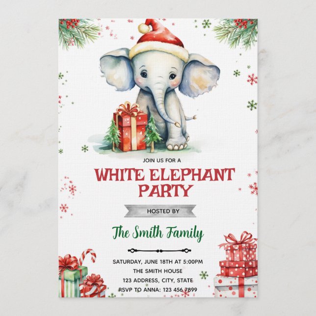 White Elephant Gift Exchange Invitation Inbjudningar (Framsida)