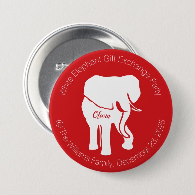 White Elephant Gift Exchange Party eller Din text Knapp (Framsida & baksida)