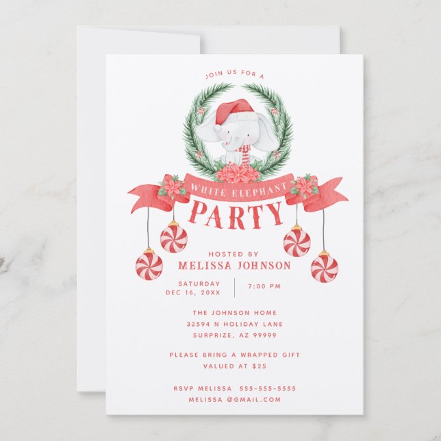 White Elephant-julklapp Exchange Inbjudningar (Framsida)