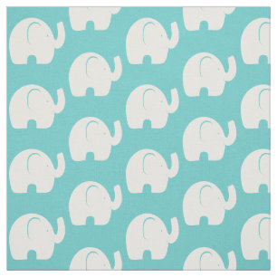 White Elephant Mönster Aqua Tyg