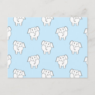 White Elephant Mönster på Blek Blue. Vykort