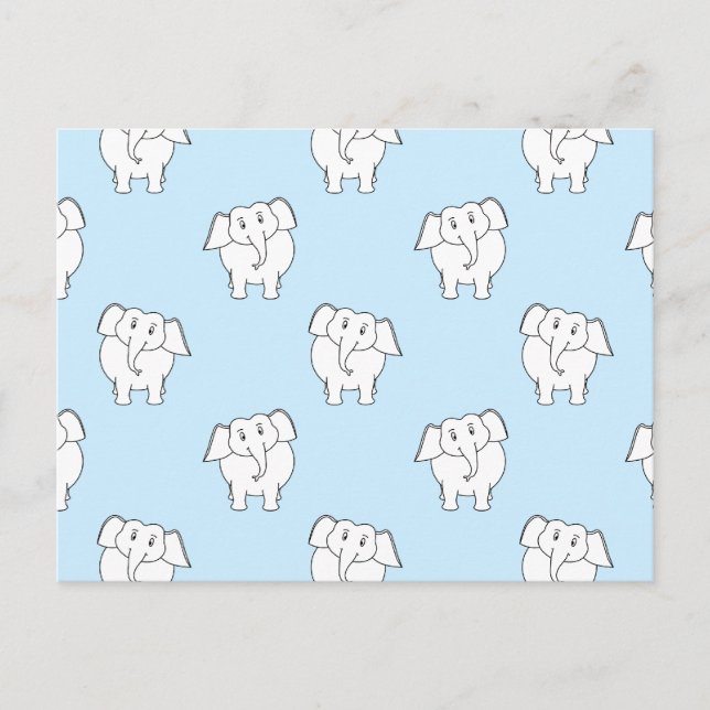 White Elephant Mönster på Blek Blue. Vykort (Framsida)