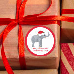 White Elephant Party Personlig julgåva Runt Klistermärke<br><div class="desc">Cute helgdag djur är min favoritdel av julen. En vacker elefant som bär en röd julhatt och tittar lycklig. Det fyller mig med julandan. Perfekt- och presentförpackningsmärken för en vit elefant party.</div>