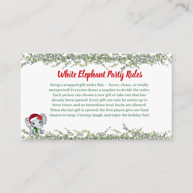 White Elephant Party Rules Card | Funny & Elegant  Tilläggskort (Framsida)
