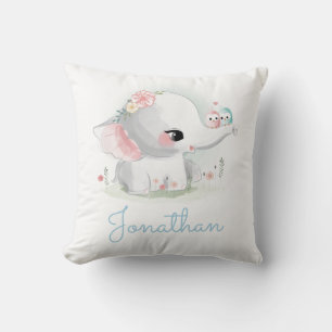 White Elephant Simple Boy Blue Nursery Kudde
