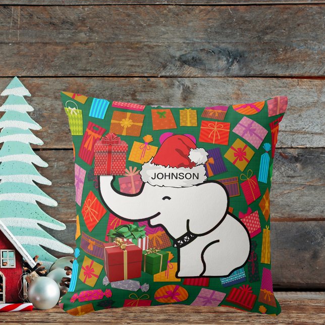 White Elephant Your Name Julklapp Grönt Kudde (White Elephant Your Name Christmas Presents Green Throw Pillow)