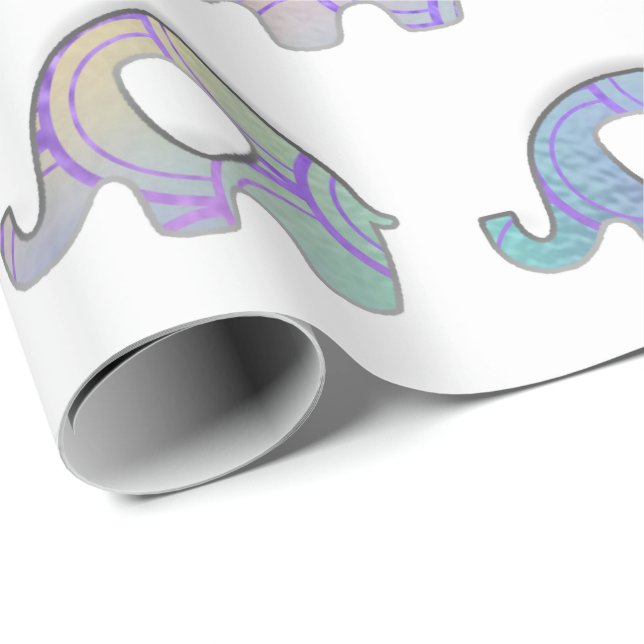 White Elephants Flicka Boy Lila Mint VIP Presentpapper (Rullad Hörn)