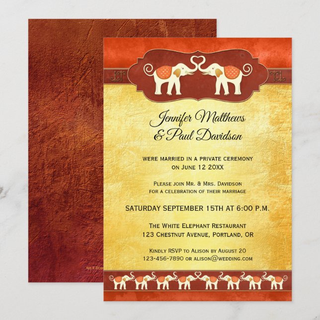White Elephants Indian Post Wedding bjudande Inbjudningar (Fram/baksida)