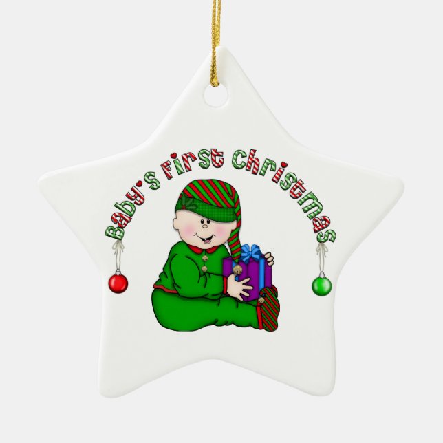 White Elf Baby 1:a julen Julgransprydnad Keramik (Framsidan)