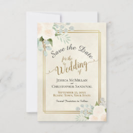 White eller Peach Ro & Eucalyptus Boho Bröllop Spara Datumet
