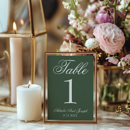 White Emerald Green Old Money Wedding Table Number Inbjudningar