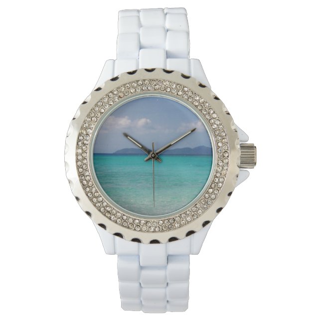 White Enamel Watch med Island Scene Armbandsur (Framsida)