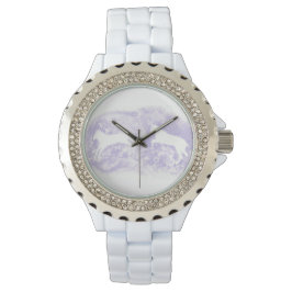 White Enamel Watch med Lavender Horse Art Armbandsur