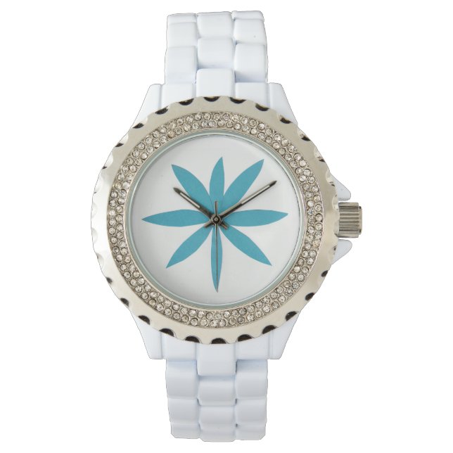 White Enamel Watch med Starburst Design Armbandsur (Framsida)