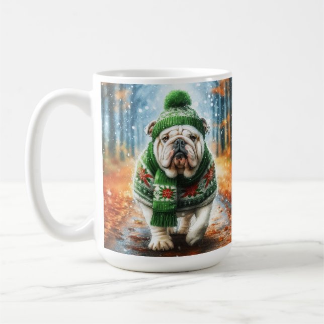 White English Bulldog Christmas Coffee Cup Kaffemugg (Vänster)