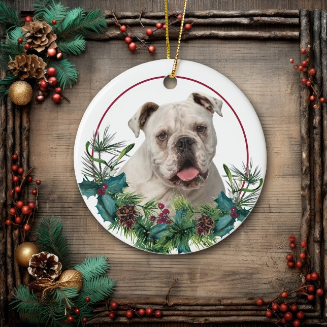 White English Bulldog Evergreen Wand Julgransprydnad Keramik (Skapare uppladdad)