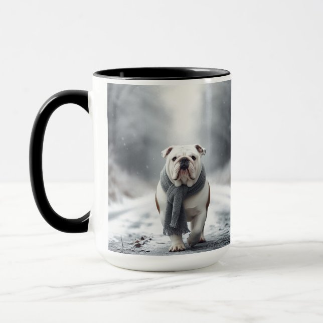 White English Bulldog God jul Human Mugg (Vänster)