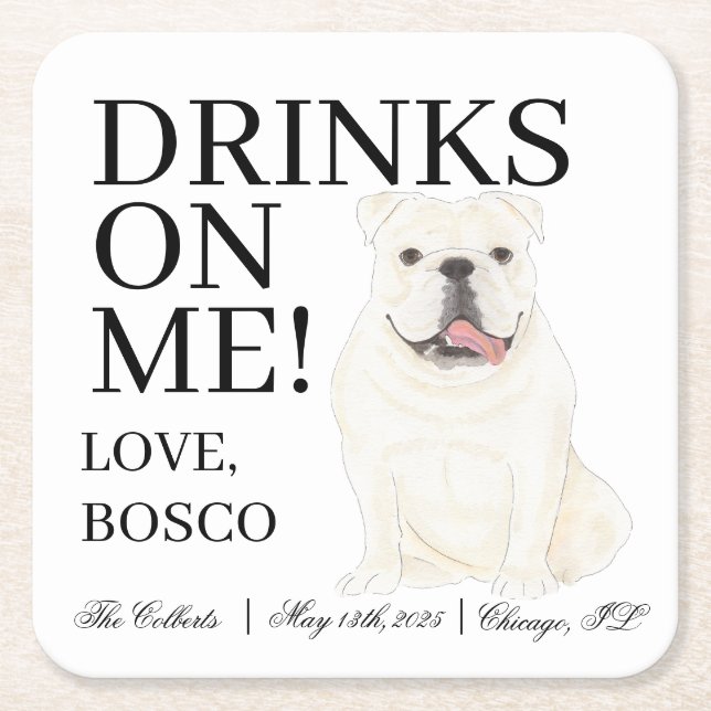 White English Bulldog Hund Bröllop Underlägg Papper Kvadrat (Framsidan)