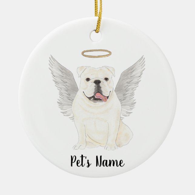 White English Bulldog Sympathy Memorial Julgransprydnad Keramik (Framsidan)