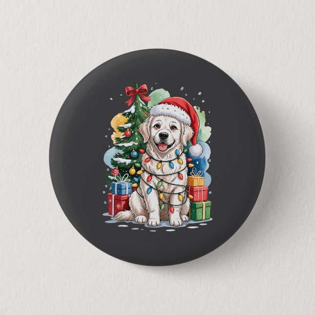 White English Golden Retriever Santa Hat Christmas Knapp (Framsida)