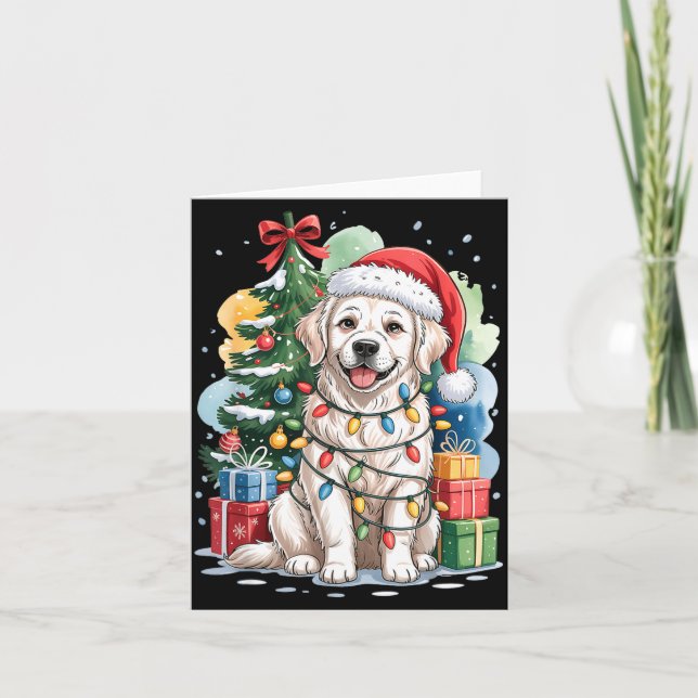 White English Golden Retriever Santa Hat Christmas Kort (Framsida)