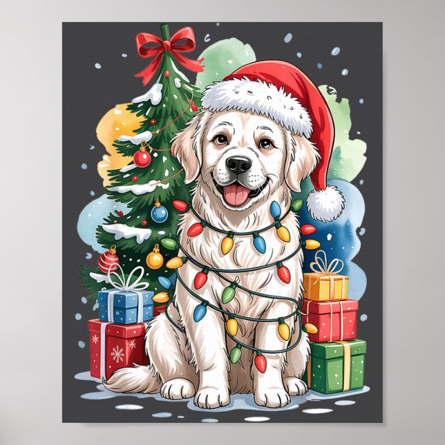 White English Golden Retriever Santa Hat Christmas Poster (Framsidan)