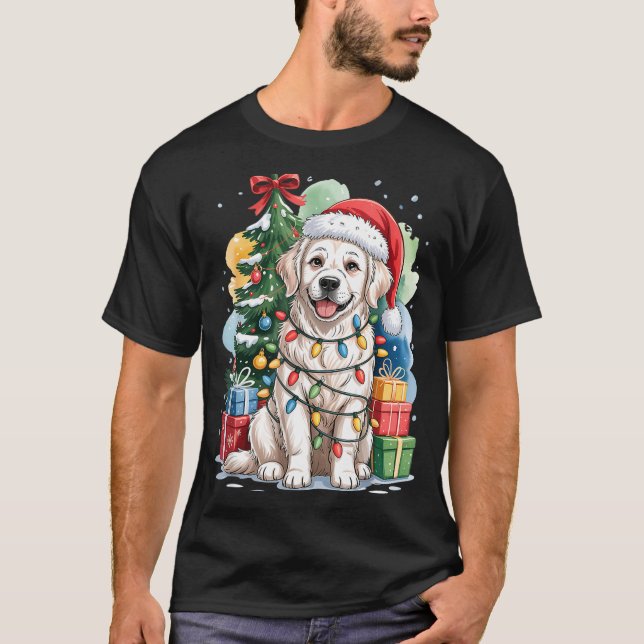 White English Golden Retriever Santa Hat Christmas T Shirt (Framsida)