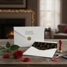 White Envelope with a Red Rose Liner