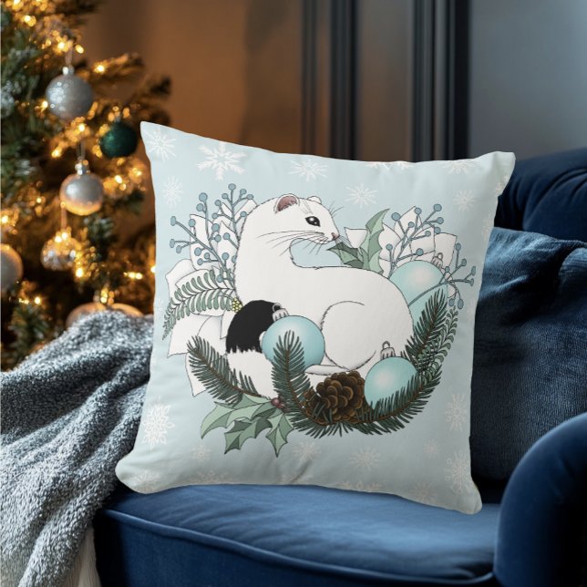 White Ermine Blue Christmas Snowflakes  Kudde (Skapare uppladdad)