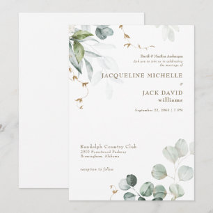 White Eucalyptus Elegance Bride Parents Bröllop Inbjudningar