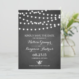 White Fairy Ljus Faux Chalkboard Bröllop Spara Datumet