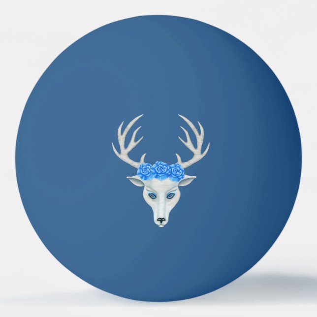 White Fantasy Hjort Head Antlers Ro Blue Öga  Pingisboll (Framsidan)