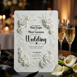 White Faux Bas Relief Floral Wedding Invitation Inbjudningar