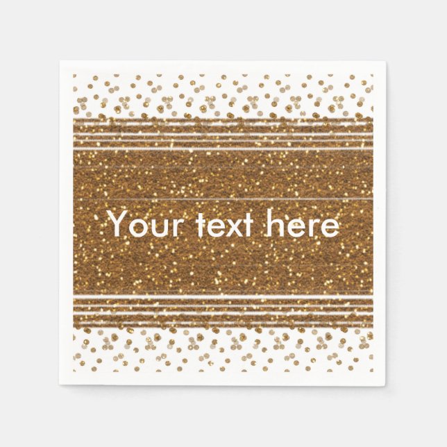 White Faux Brushed Guld Glitter Party Napkins Pappersservett (Framsidan)
