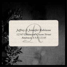 White Faux Burlap Grått Monogram Returadress Adressetikett