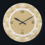 White & Faux Guld Art-Deco Mönster Stor Klocka<br><div class="desc">Elegant vit och faux guld art-deco geometrisk sömlös mönster.</div>