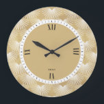 White & Faux Guld Art-Deco Mönster Stor Klocka<br><div class="desc">Elegant vit och faux guld art-deco geometrisk sömlös mönster.</div>