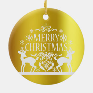 White Faux Guld God jul Ceramic Ornament