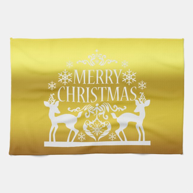 White Faux Guld God jul Kitchen Hand Towel Kökshandduk (Horisontell)