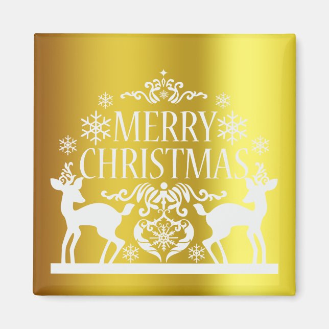 White Faux Guld God jul Magnet (Framsidan)