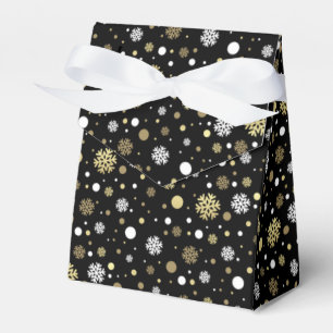White Faux Guld Snöflingor Polkadots on Black Presentaskar