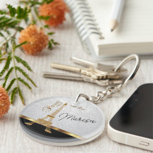 White Faux Leather med Guld Paris-accent