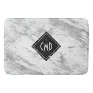 White Faux Marble Monogrammed Badrumsmatta