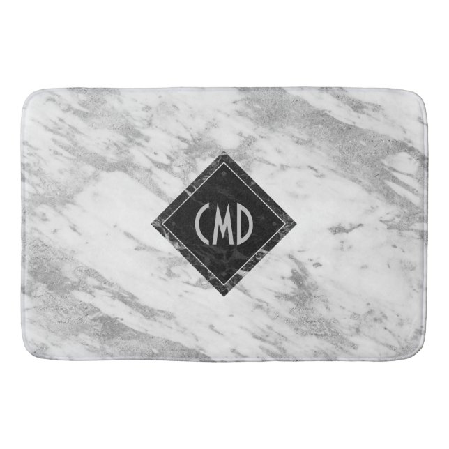 White Faux Marble Monogrammed Badrumsmatta (Framsidan)