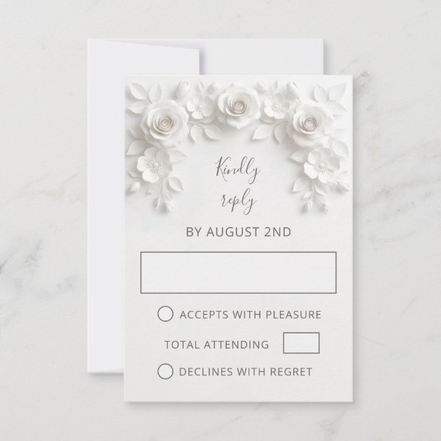 White Faux Paper Cut Roses Wedding OSA Kort (Framsida)