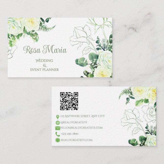 White Feminine Watercolor Floral Event Planner Visitkort (Fram/baksida)