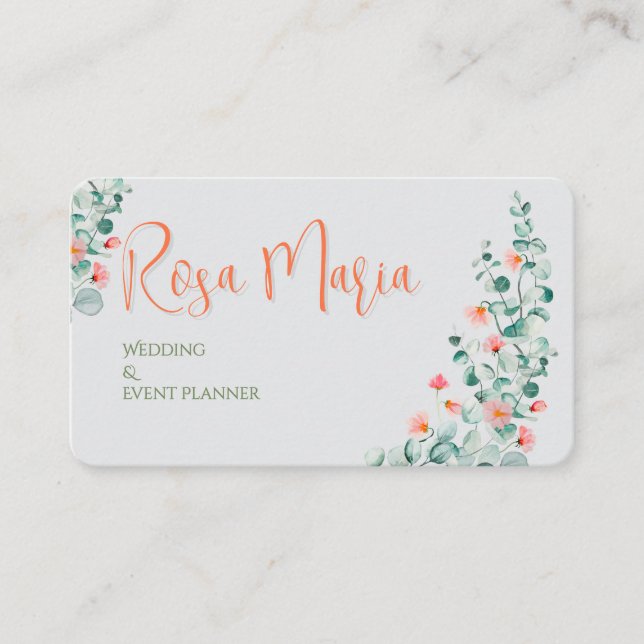 White Feminine Watercolor Floral Event Planner Visitkort (Framsida)