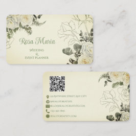 White Feminine Watercolor Floral Event Planner Visitkort