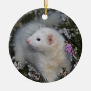 White Ferret i blommor Julgransprydnad Keramik